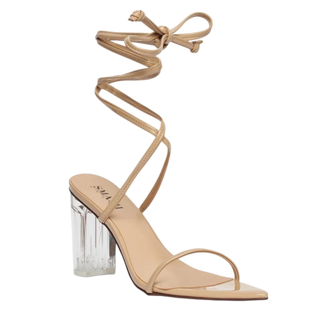 Smash Women's Tabby Lucite Heel Wraparound Strappy Sandals Nude Size 10
